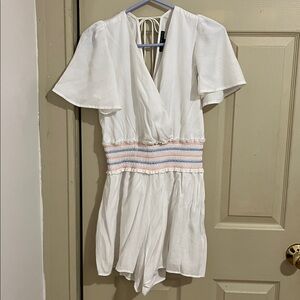 Three Hearts White Romper with Colorful Waist